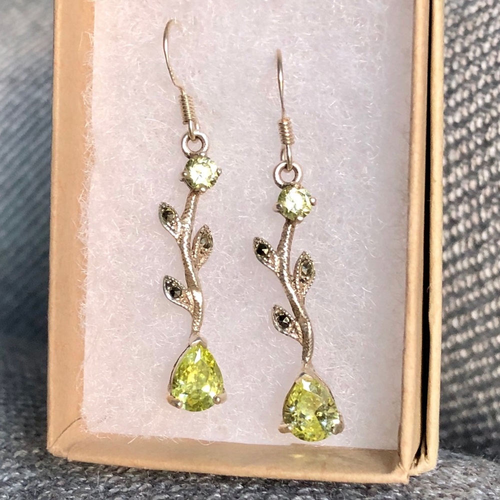Sterling silver “peridot” marcasite earrings